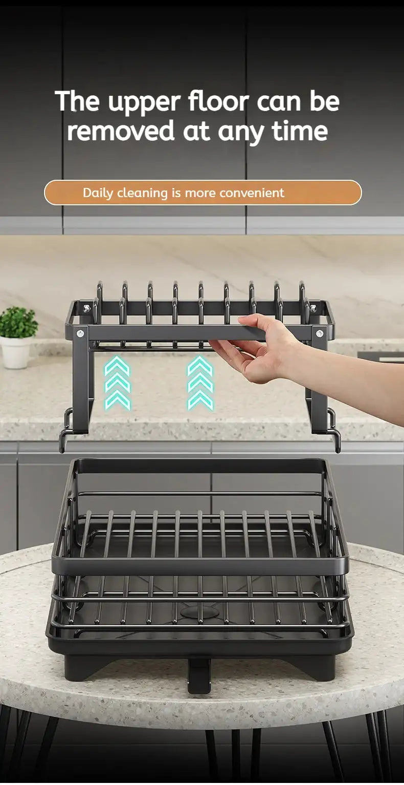 Adjustable Steel Dish Drying Rack 2 Tier Plate Organizer For Kitchen Utensils - product image 5