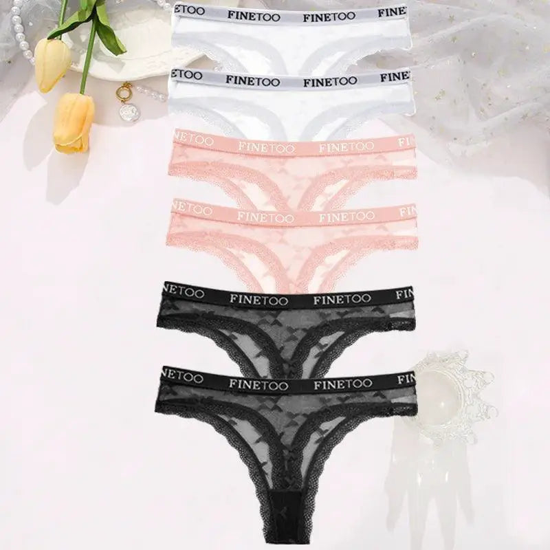 Seductive Lace G String Panties Bundle With Mesh Detail Set