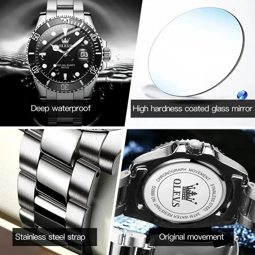 OLEVS Men's Stainless Steel Business Waterproof Quartz Watch