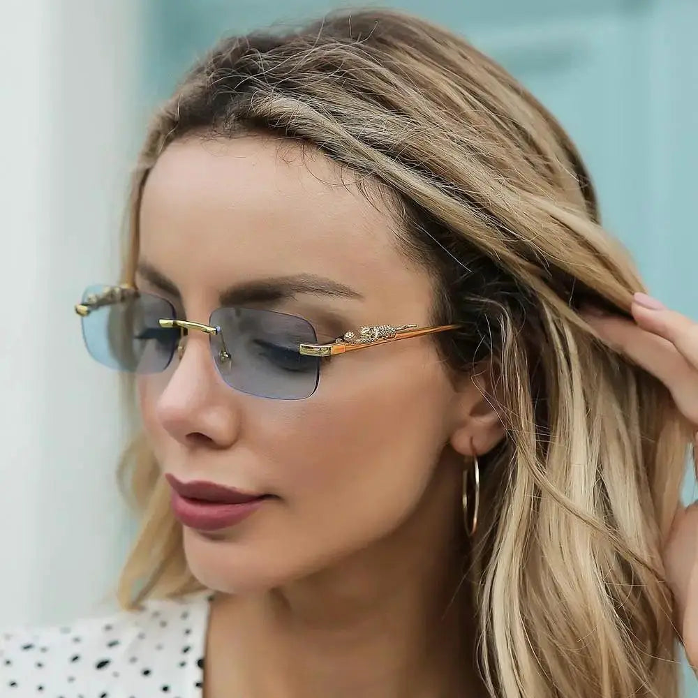 Rimless Square Sunglasses Unisex Golden Leopard Frame