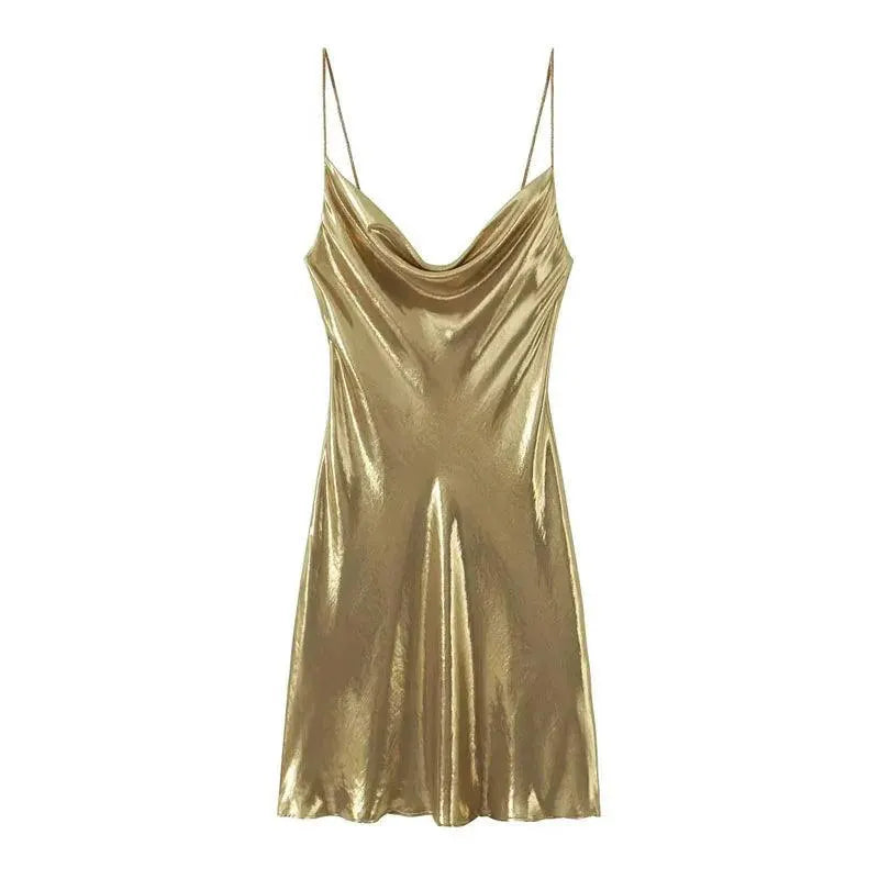 Glamorous Gold and Silver Backless Slip Dress for Women
