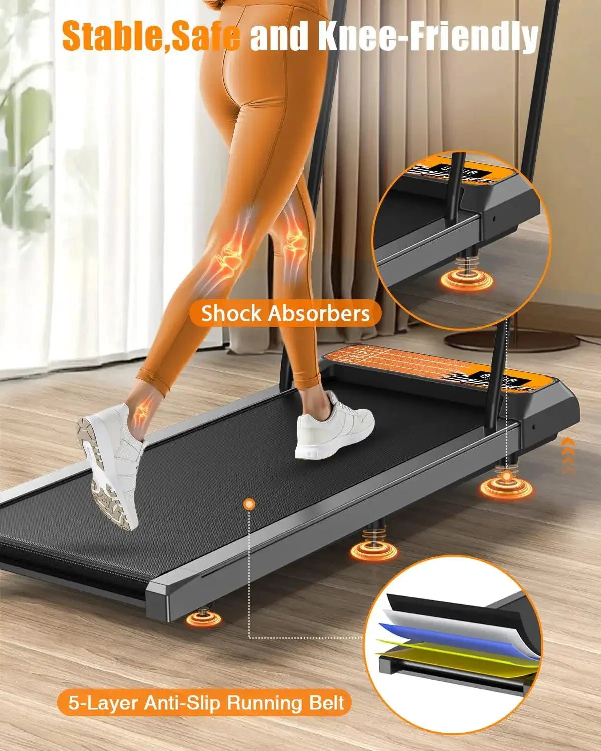 2.5HP Low-Noise 2-In-1 Under-Desk Walking Pad Treadmill, Handle Bar & Adjustable Incline, Remote Controller with LED Screen for Home & Office Training
