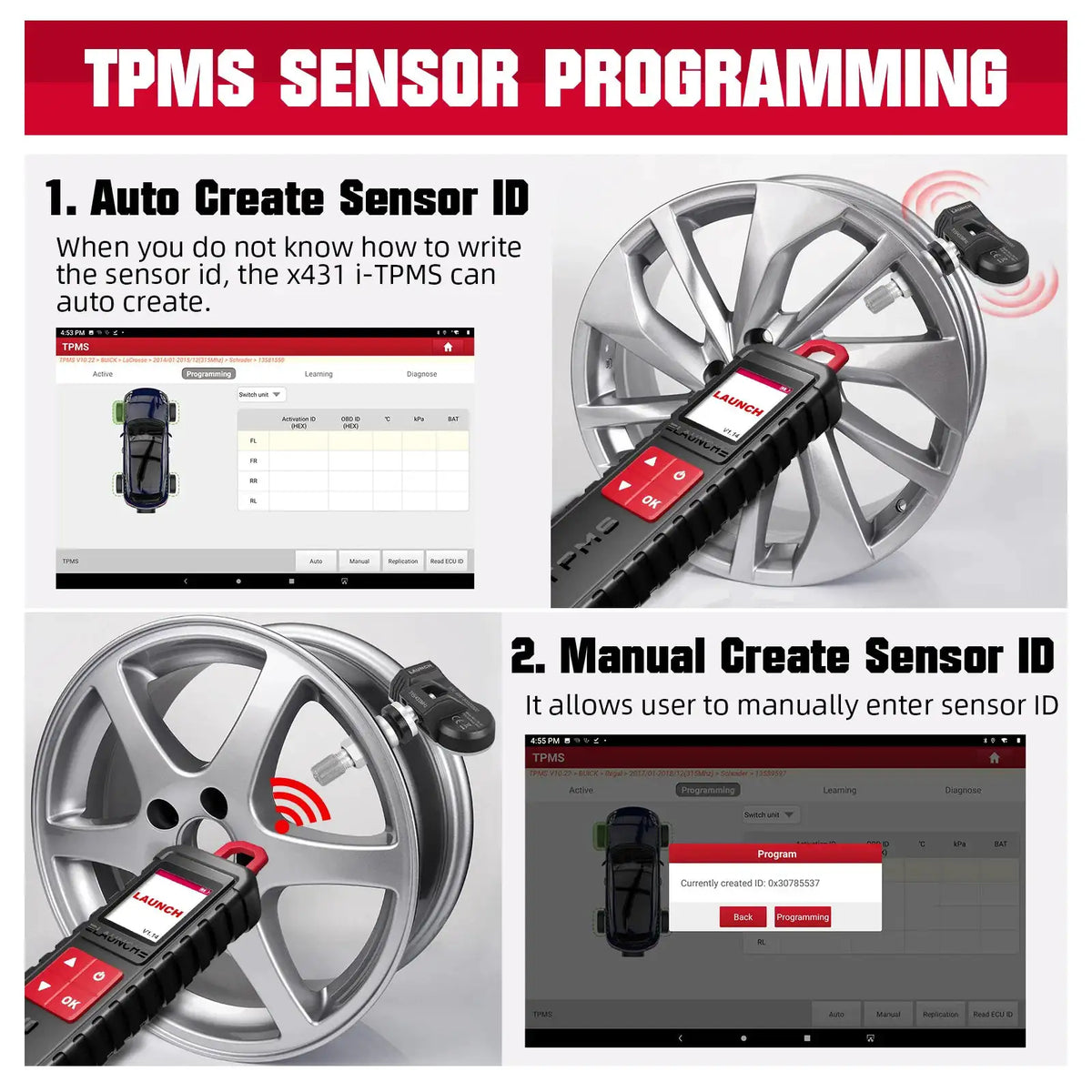 2026-LAUNCH X431 I-TPMS Car Tire Pressure Diagnostic Tool Relearn Active Program 315/433Mhz Sensor for Android /X431 V pk TSGUN