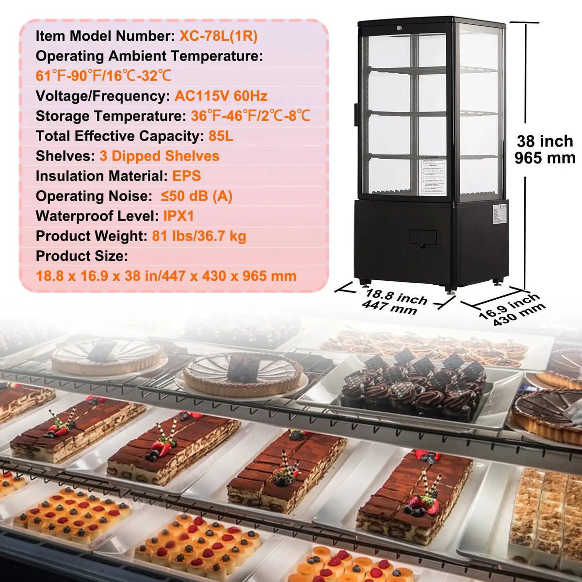 SucceBuy Refrigerated Display Case Countertop Pastry Display Case — product view 7