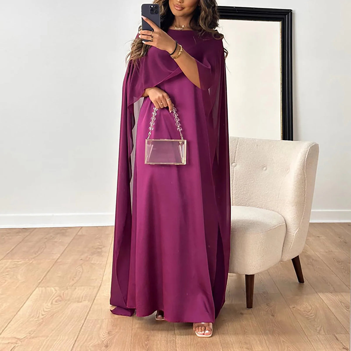 Long Sleeve Chiffon Abaya Dress