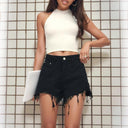 Denim High Waist Shorts: Edgy Raw Edge Design Chic Fit