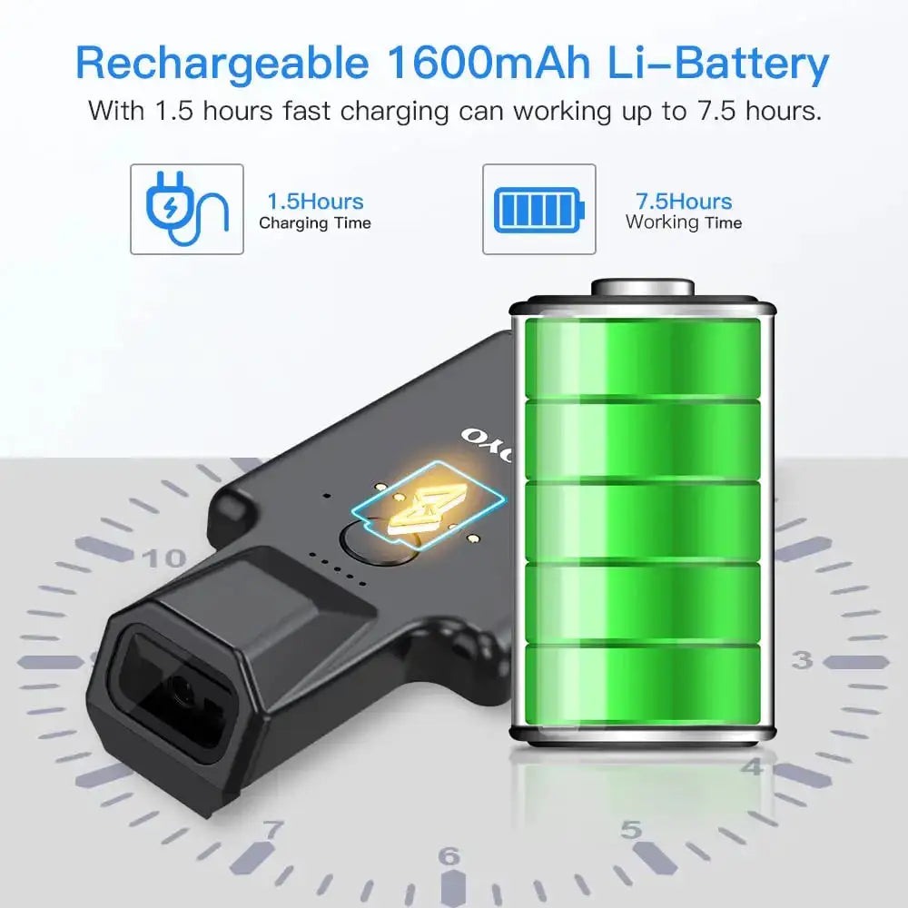 Eyoyo EY-017 Back Clip Bluetooth Barcode Scanner Portable 1D 2D QR Wireless Bar Code Reader with 1600mAh Rechargeable Battery, Compatible with iPad, iPhone and Android, For Book Warehouse Inventory Management