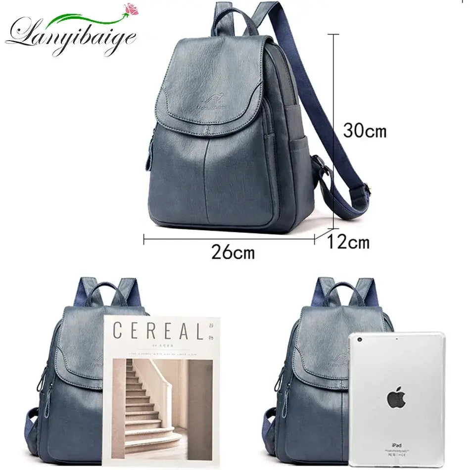 Women Large Capacity Leather Backpack Purse Vintage Style