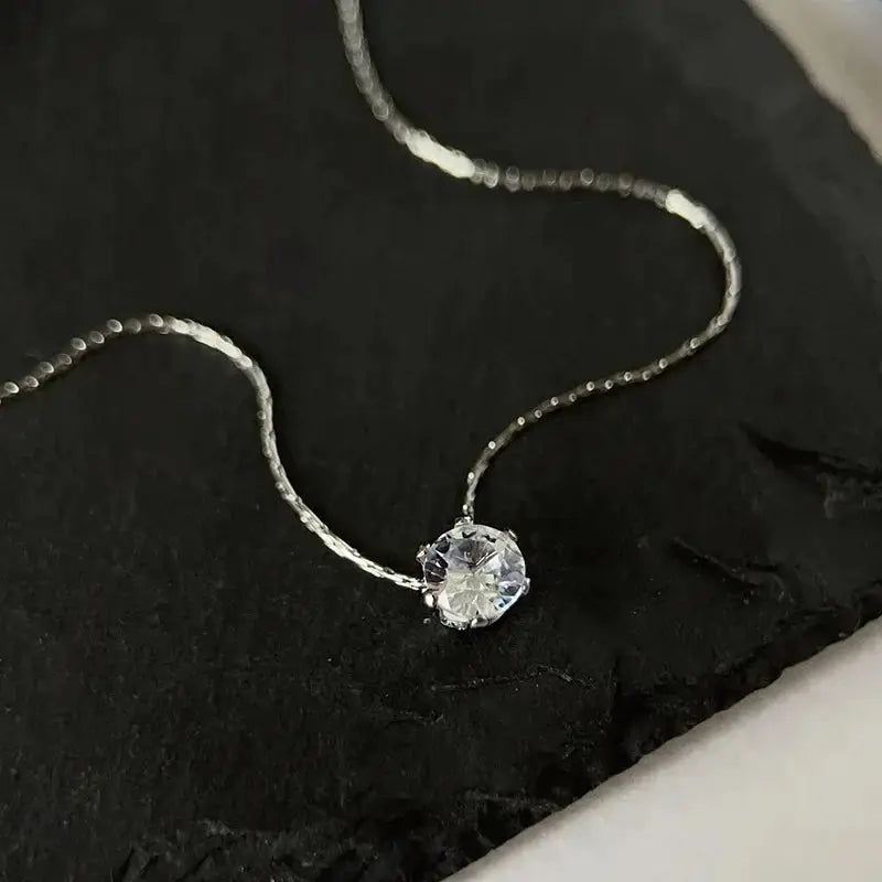 Anenjery 316L Stainless Steel Zircon Thin Clavicle Necklace
