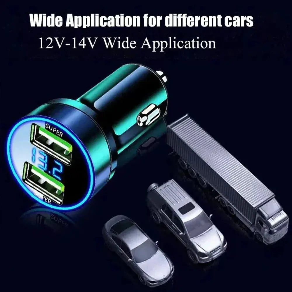 Car Charger Dual USB Ports Digital Display Fast Charge