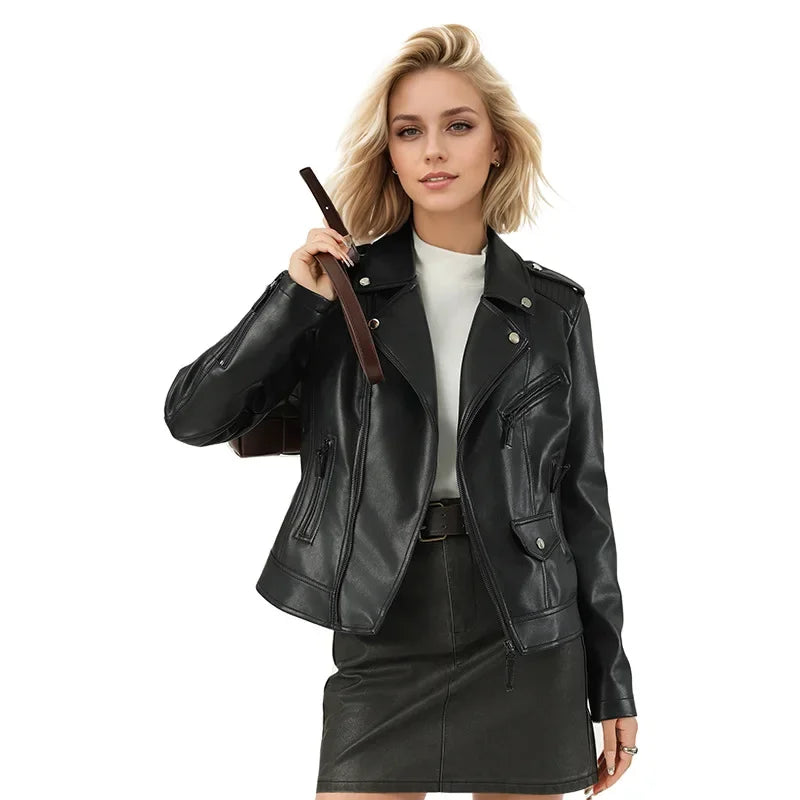 Black Fitted Waist Leather Jacket