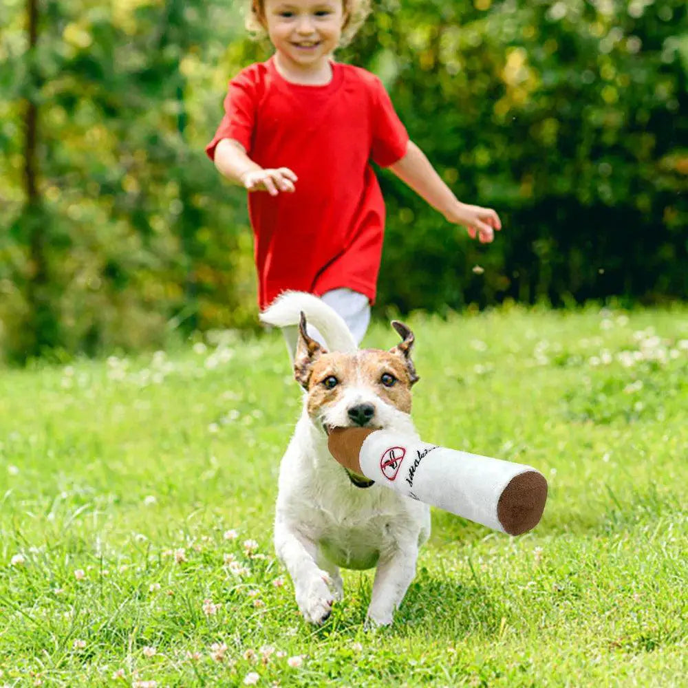 Funny Cigar Plush Squeaky Dog Chew Toy For Pets Interactive