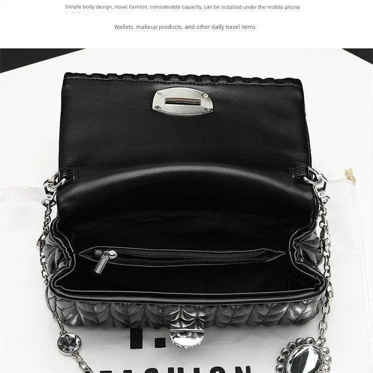 Glam Rhinestone Leather Crossbody Bag Elegant Underarm Carry