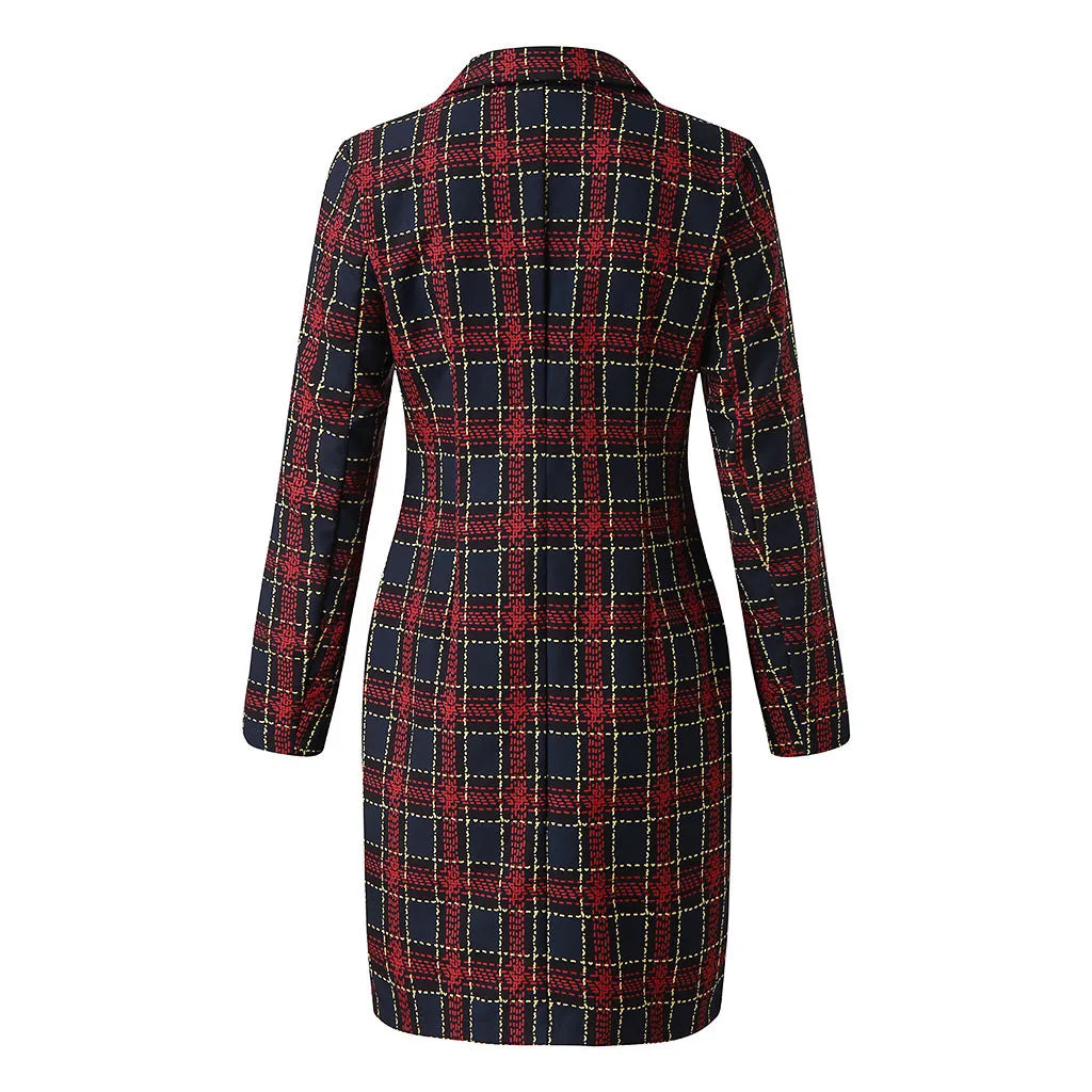 Plaid Double Button Work Dress