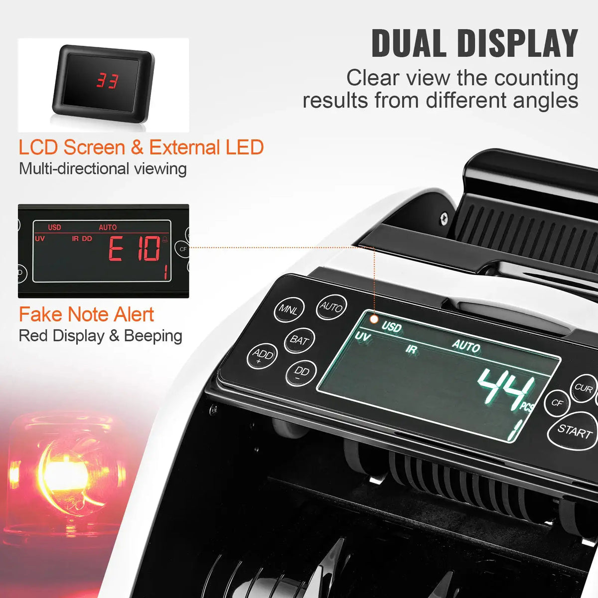 SucceBuy 1000 Pcs/Min Money Counter Business Cash Register Bill Counterfeit Bill Detector by UV/MG/IR/DD Function for Bank Store