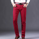 Spring Men's Slim Jeans Classic Style Straight Elasticity Cotton Denim Pants Male Brand Trousers Wine Red Black White