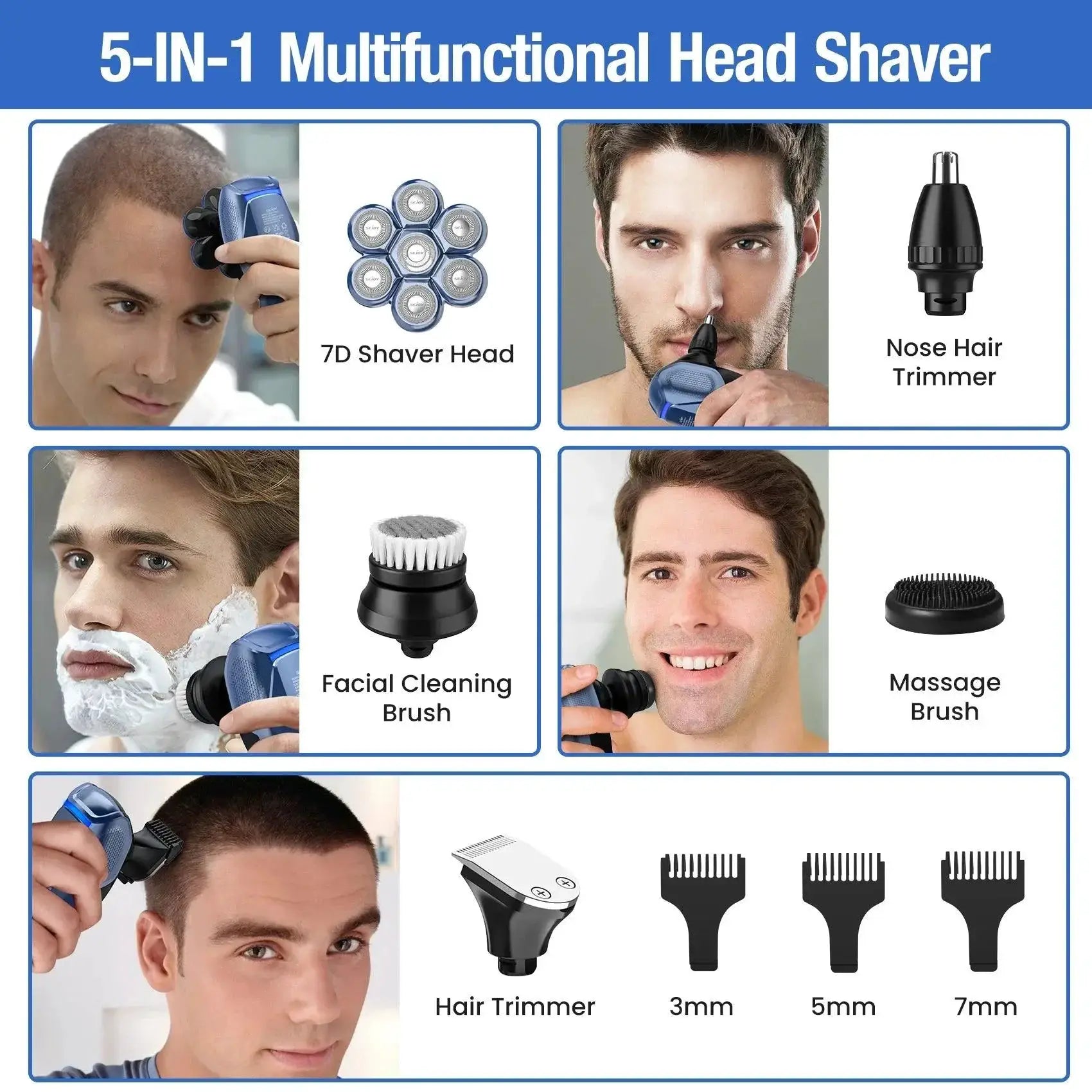5 In 1 Electric Head Shaver Waterproof Kit For Bald Men