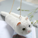Women Cat Plush Shoulder Bag Corduroy Satin Fur Messenger