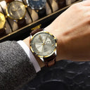 Poedagar Mens Leather Date Week Watch