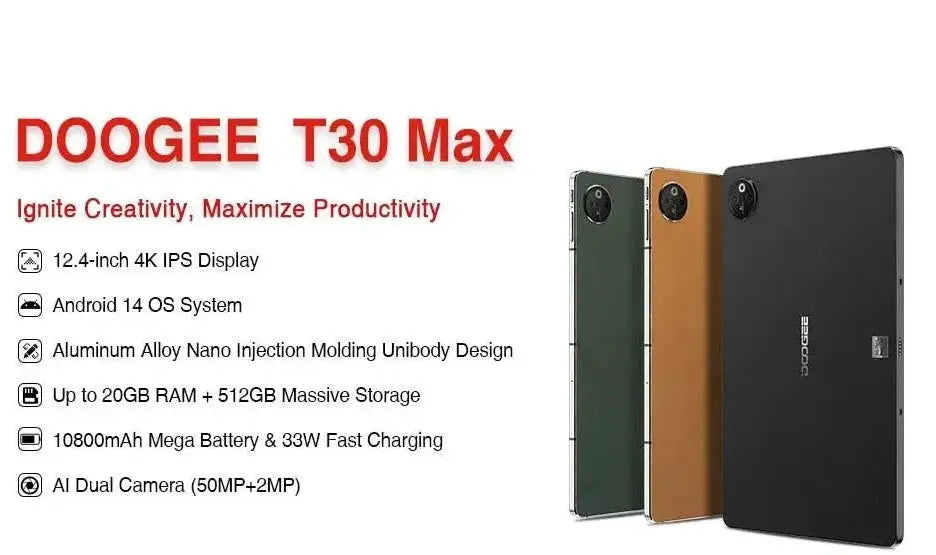 Doogee T30 Max 12.4 Inch 4K Tablet 20GB RAM 512GB Storage