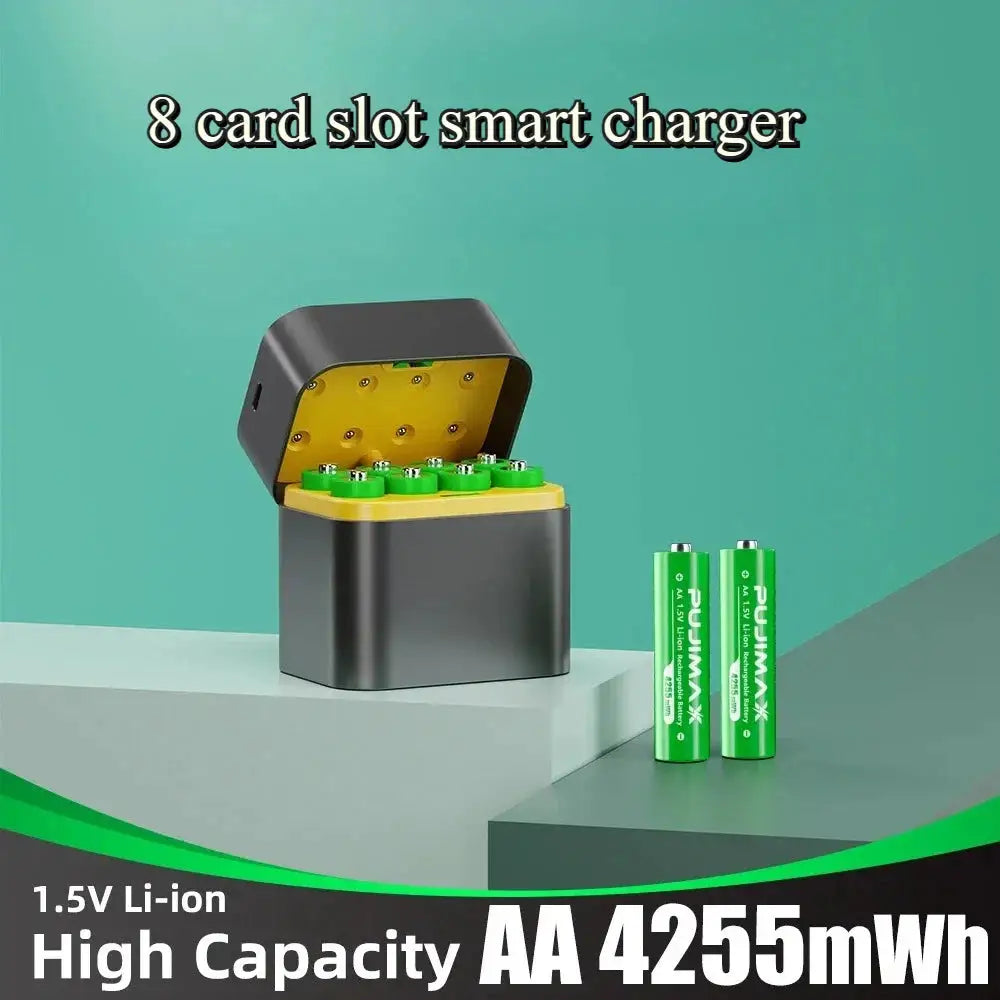 1.5V AA/AAA Lithium Battery Charger 8 Slots Rechargeable Fast Charging Box for 1.5V Batteries with Fast Charging Cable