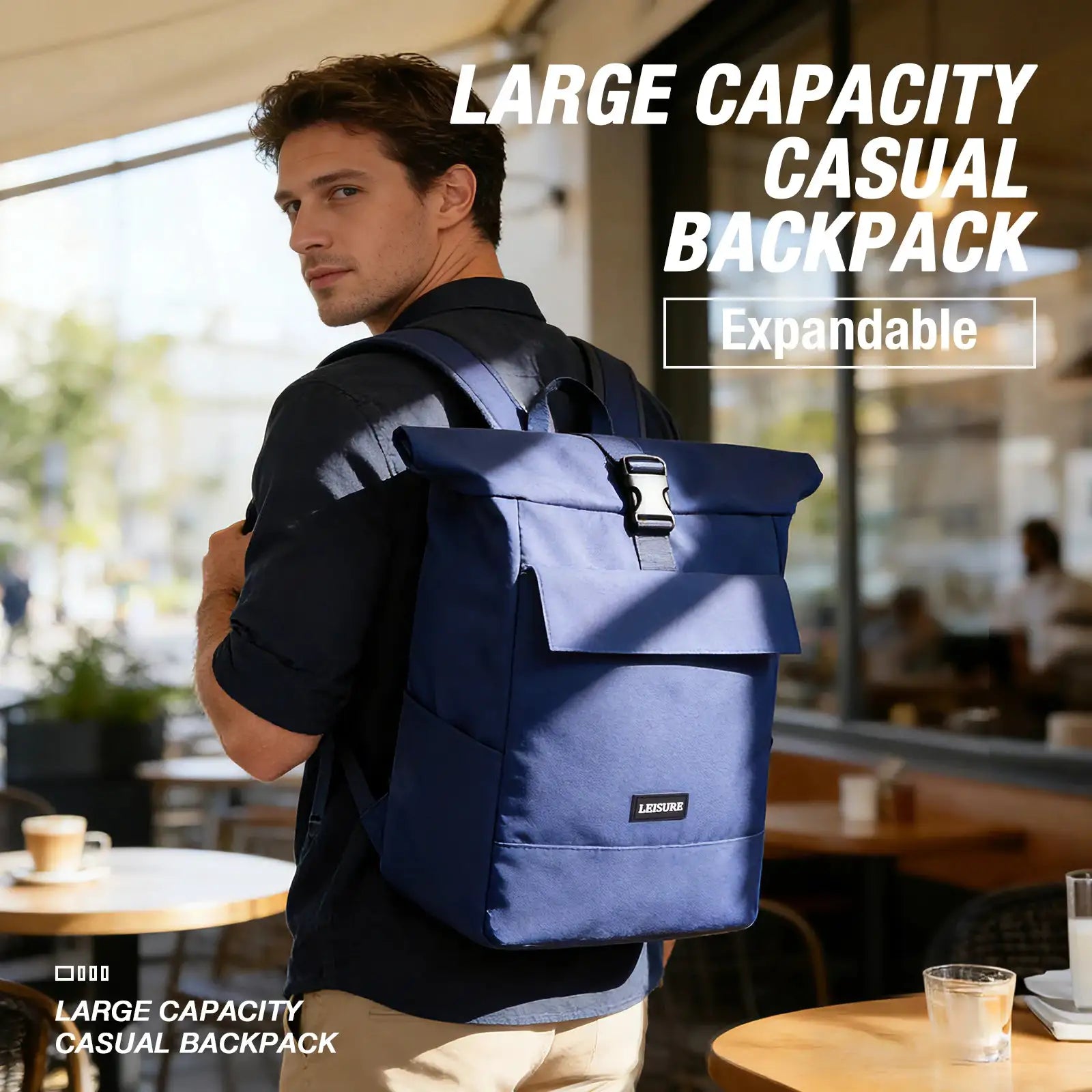Rolltop Backpack,Travel Backpack 40x30x20, Students Lightweight College Schoolbag, Men's Sports Bag Travel Outdoor Leisure Bag