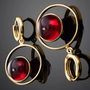 Fashionable Red Gemstone Jewelry Set For Women Pendant Earrings Ring Geometric