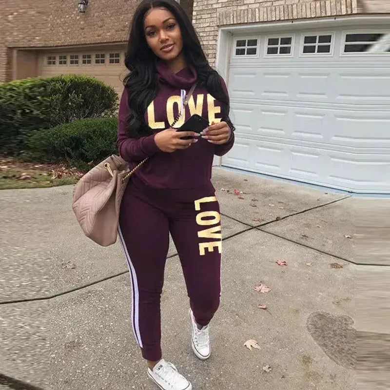 2 Piece Set Women Love Letter Print Tracksuit Plus Size