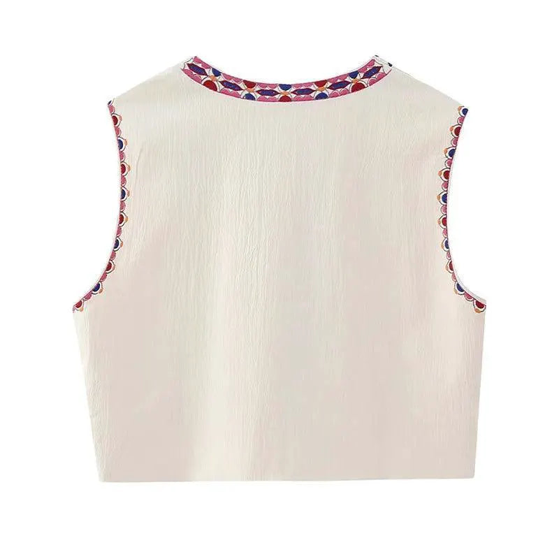 Vintage Charm Floral Embroidered Women's Waistcoat Boho Vest