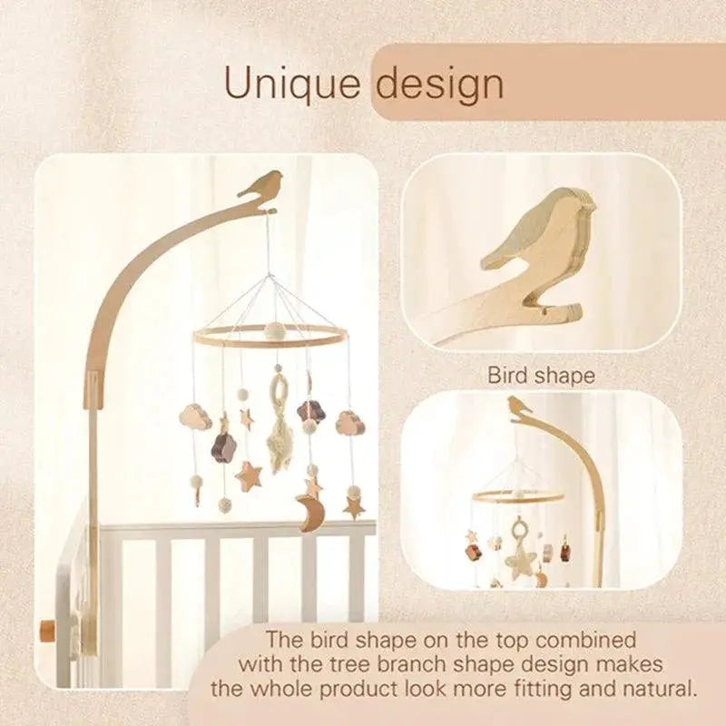 Wooden Bird Bed Bell Mobile Charming Nursery Toy Rattles