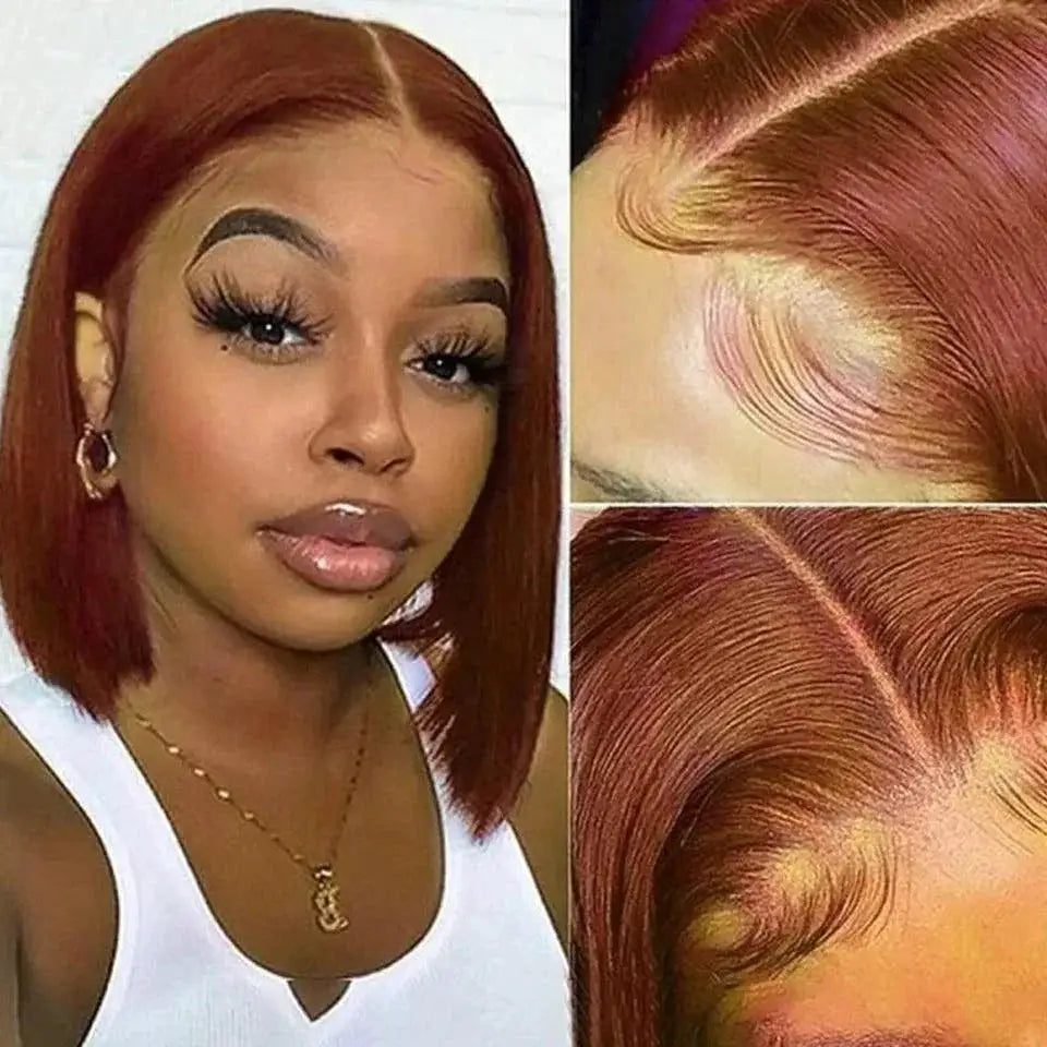Chic Reddish Brown Bob Wig Peruvian Straight Hair 12 Inch