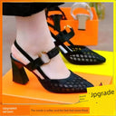 Jianerkang Genuine Leather Closed Toe Sandals Women's New Mesh Rhinestone Hollowed Chunky Heel High Heels 2025