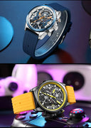 Chronograph Watch for Men Waterproof Yellow Silicone Strap Luminous Hands