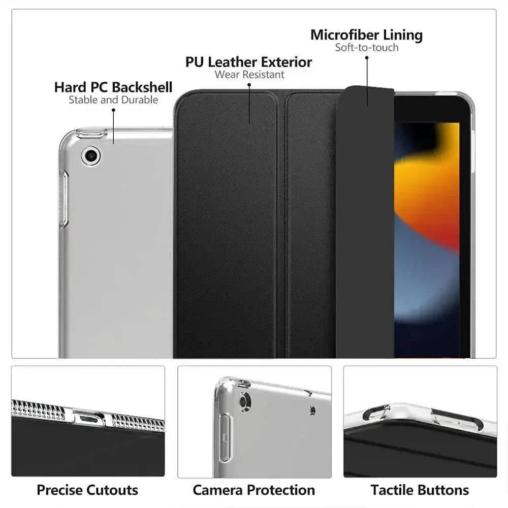 iPad Stylish Flip Smart Cover With Tempered Glass