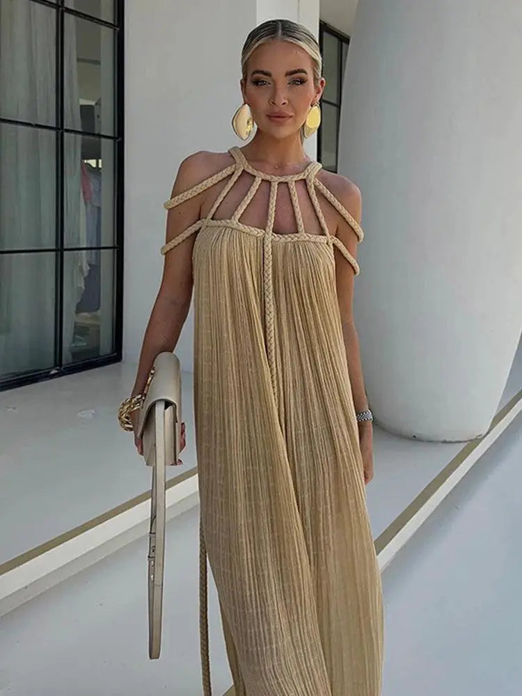 Enchanting Maxi Dress Chic Crochet Details Beach Party Wear
