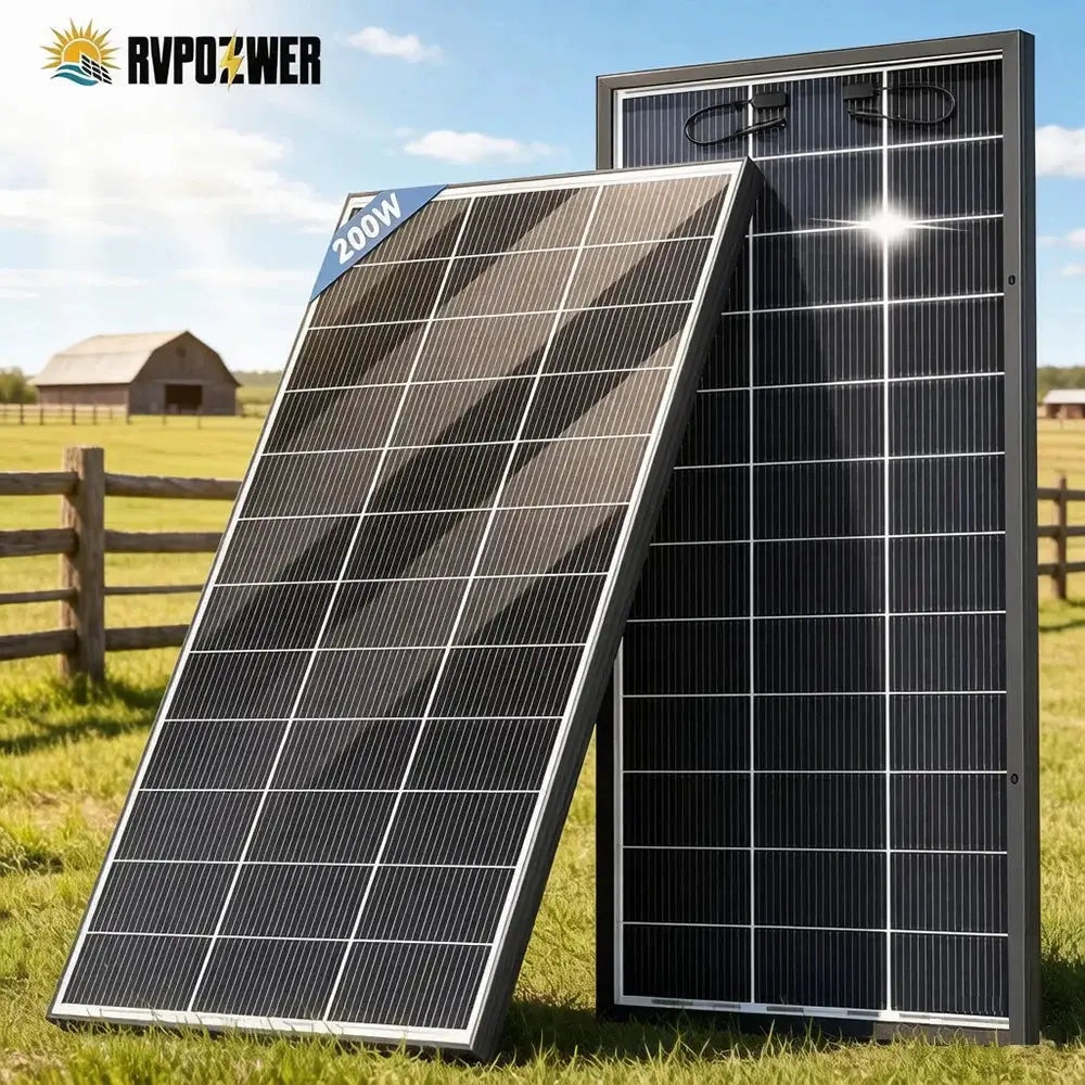 RVPOZWER 200W/400W/800W Bifacial Solar Panel 18BB N-Type Mono Cells High-Efficiency PV Power for Home Rooftop Off-Grid Outdoor