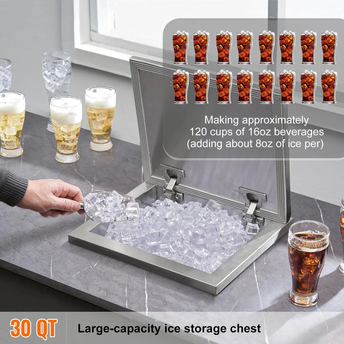 SucceBuy Drop in Ice Chest Stainless Steel Ice Cooler Commercial Hinged — product view 2