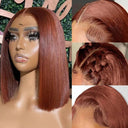 Chic Reddish Brown Bob Wig Peruvian Straight Hair 12 Inch