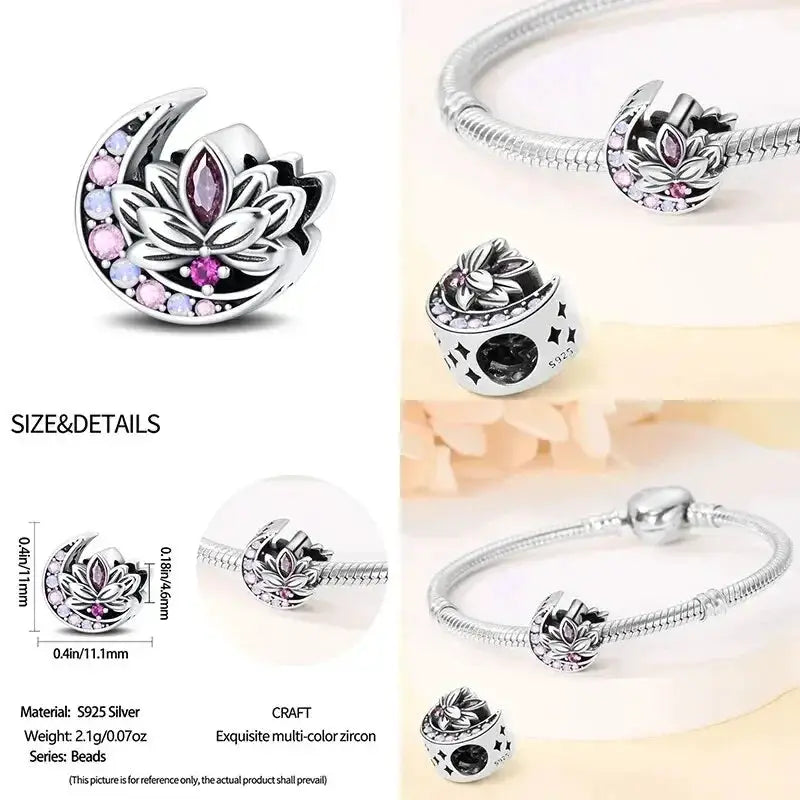 Lotus Charm Beads for Pandach Bracelet Sterling Silver