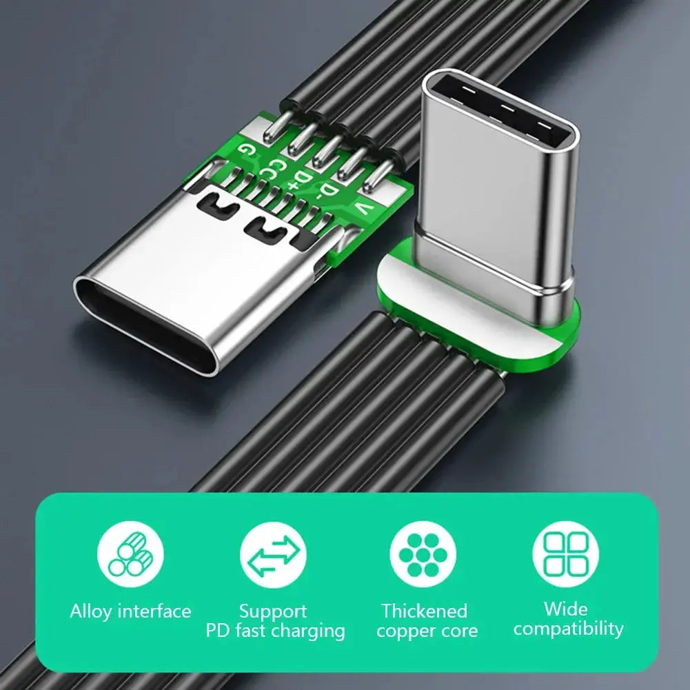 Flexible Flat Silicone USB C to USB C Cable Left/Right Angled for Camera Phones 65W Fast Charging 2.0 Data Transfer Data Cables