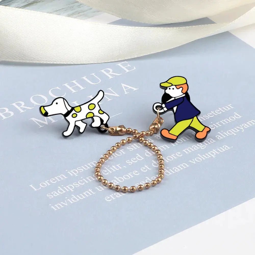 Walking Dogs Cartoon Enamel Pin Labrador Dachshund Bulldog