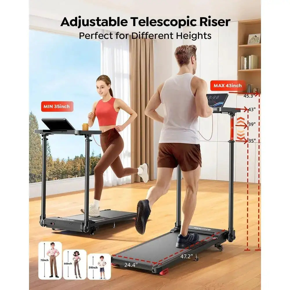 Adjustable Handlebar & Incline Folding Treadmill, Portable Walking Pad with Desk, LED Display, App & Remote Control