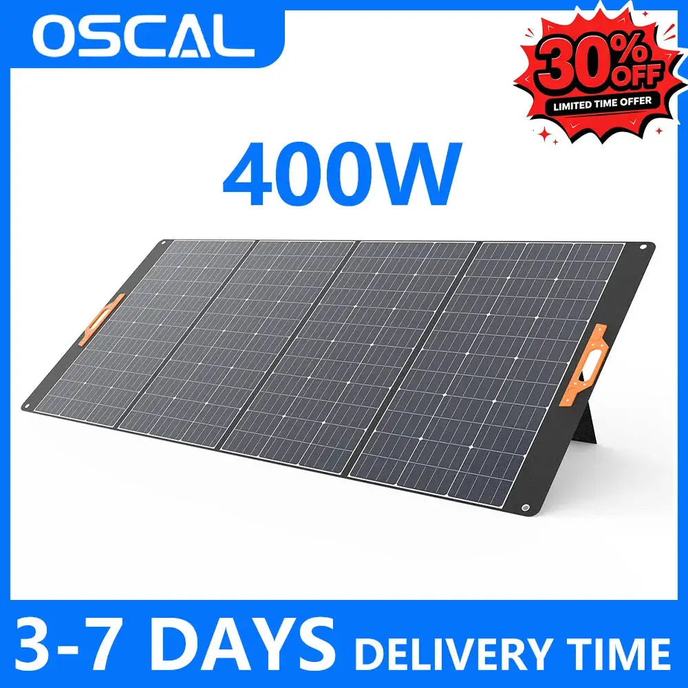 OSCAL 400W Portable Foldable Solar Panel Charger, 23% High Efficiency Monocrystalline ETFE, IP67 Waterproof Adjustable Kickstand for Power Station RV Camping Home Emergency Backup