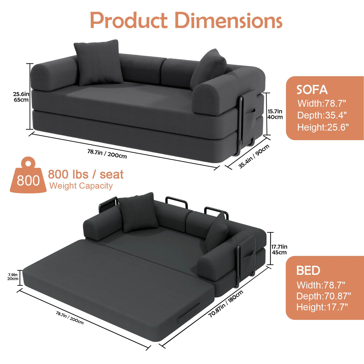 Sofa Bed Folding Convertible Compressed High-Density Foam — product view 10