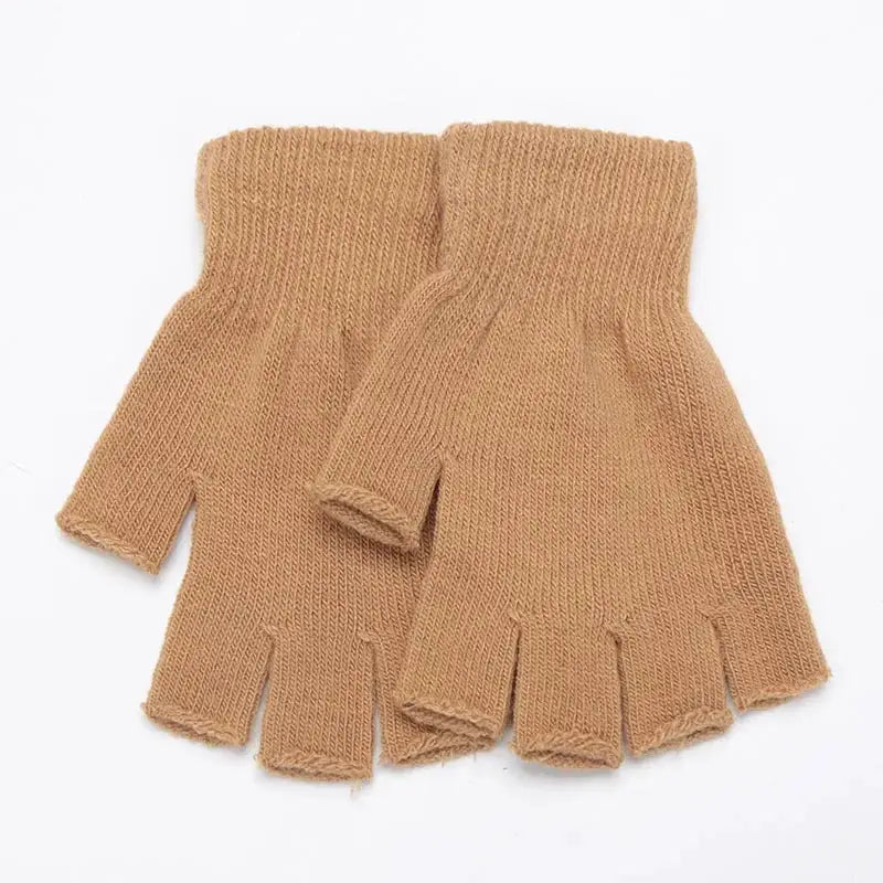 Black Short Half Finger Fingerless Knit Wrist Gloves 1 Pair