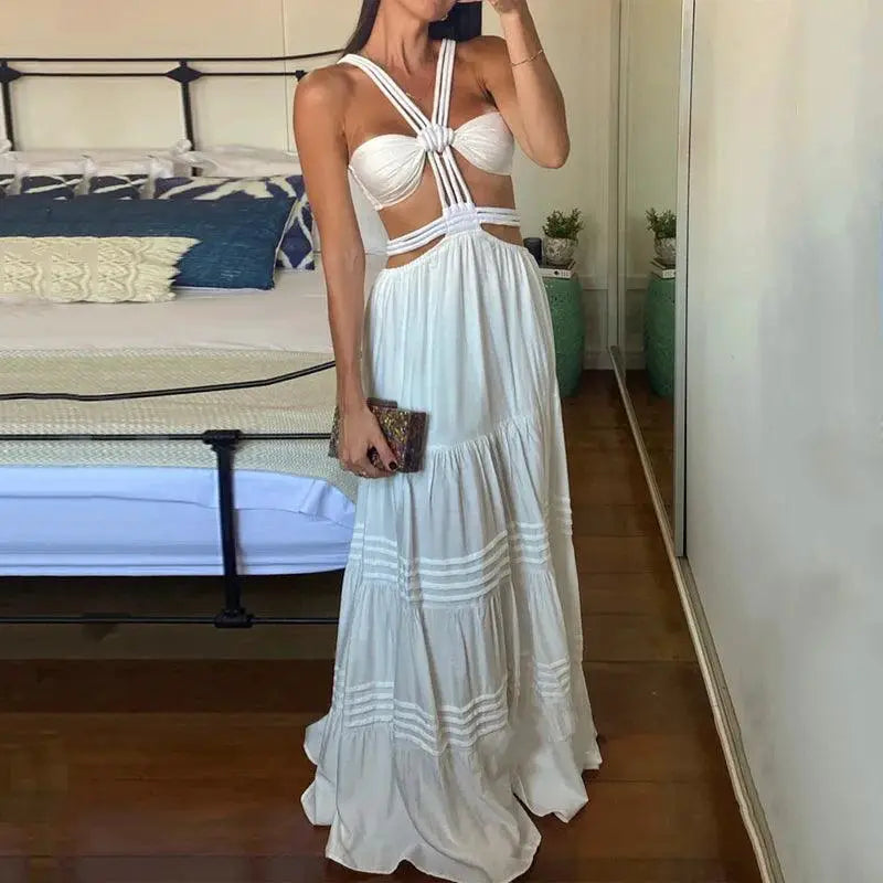 Bohemian Summer Maxi Dress Backless Beach Attire For Parties
