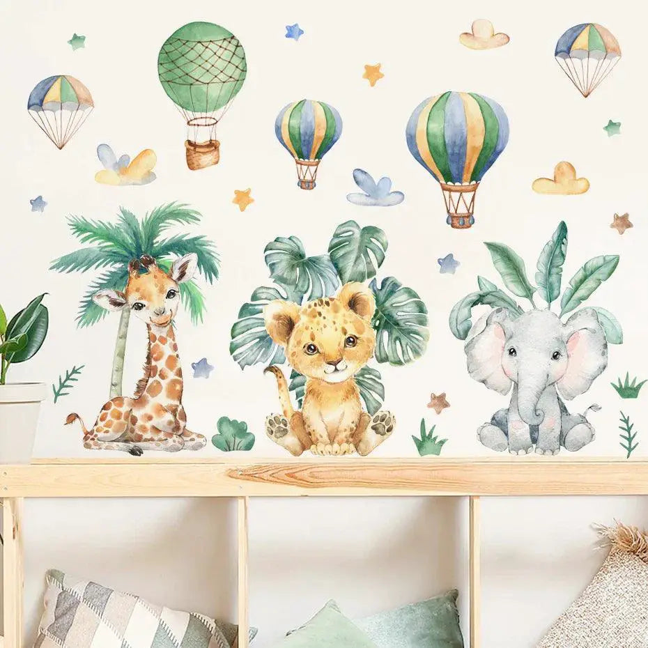 Jungle Animals Watercolor Wall Stickers Elephant Giraffe