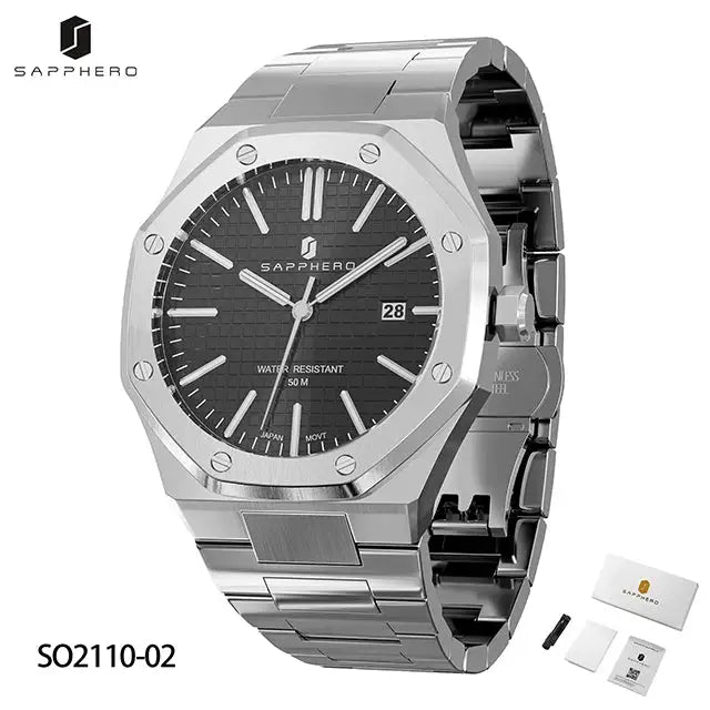 SAPPHERO Men's Watch, Stainless Steel Strap, Water-Resistant Design, Automatic Calendar, Festive Gifts, Exquisite Gift Box Clock