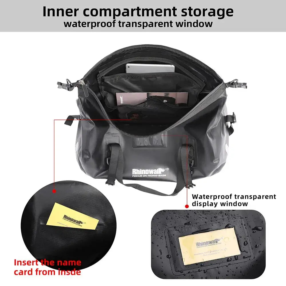 Rhinowalk Motorcycle Tail Bag Waterproof Rear Seat Bag 45L PVC Saddle Bag Durable Dry Luggage Outdoor Bag Motorbike Accessory