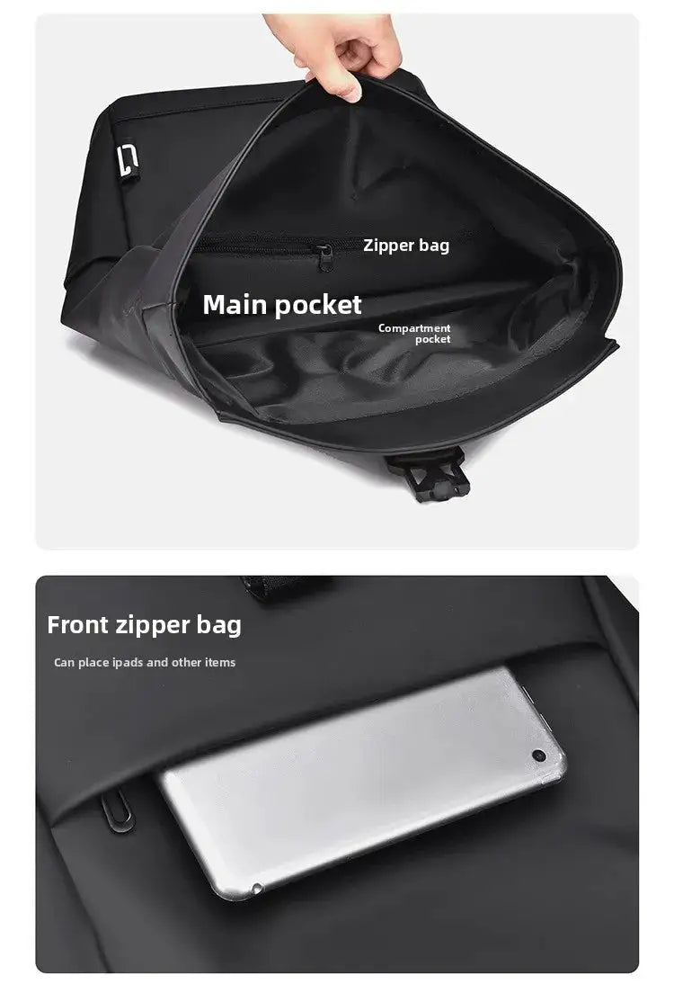 New Men's Flip Cover Magnetic Buckle Backpack, Casual Outdoor Travel Backpack, Multi-functional Large-capacity Computer Backpack